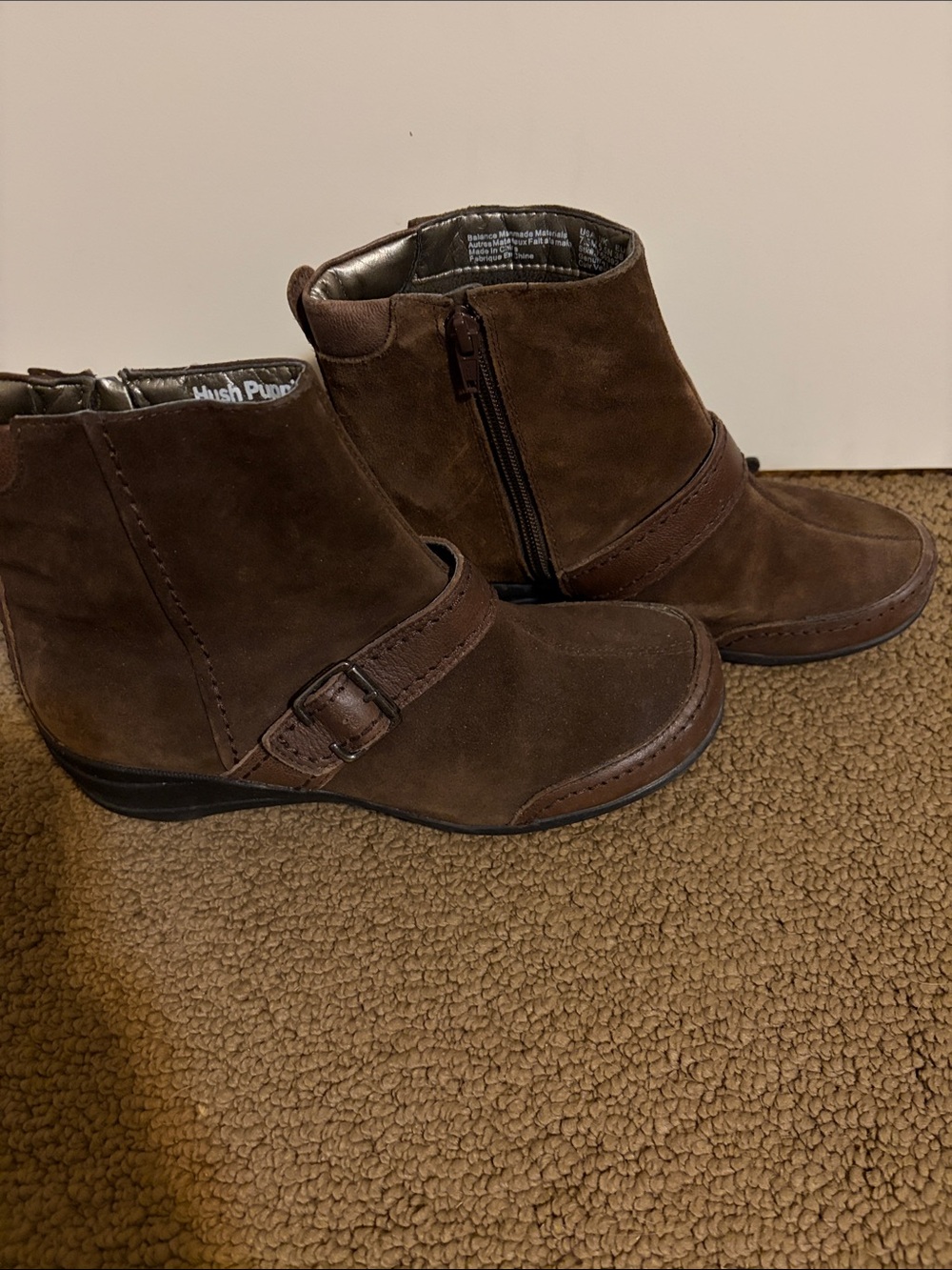 Hush Puppies Brown Suede Ankle Boots with Buckle